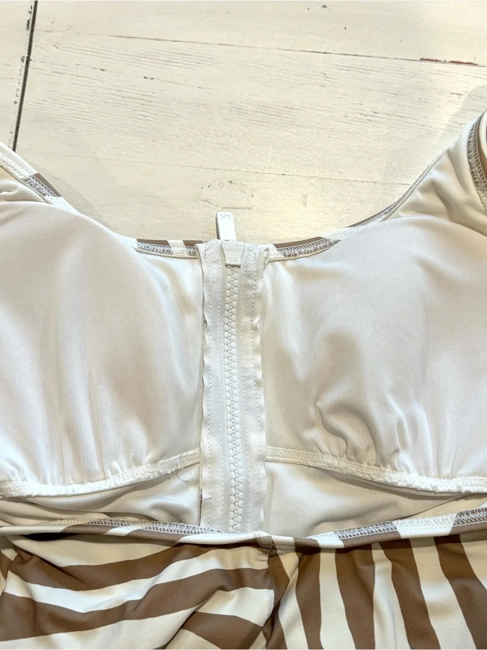 Michael Kors Tan & White Zebra-Print One-Piece Swimsuit with Front Zip
